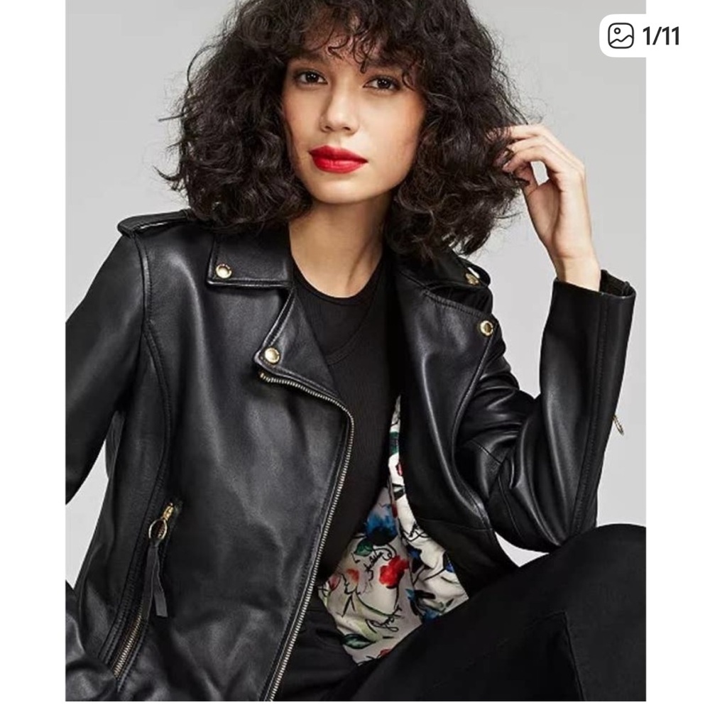 Sam Edelman Black Leather Jacket with Gold Accents